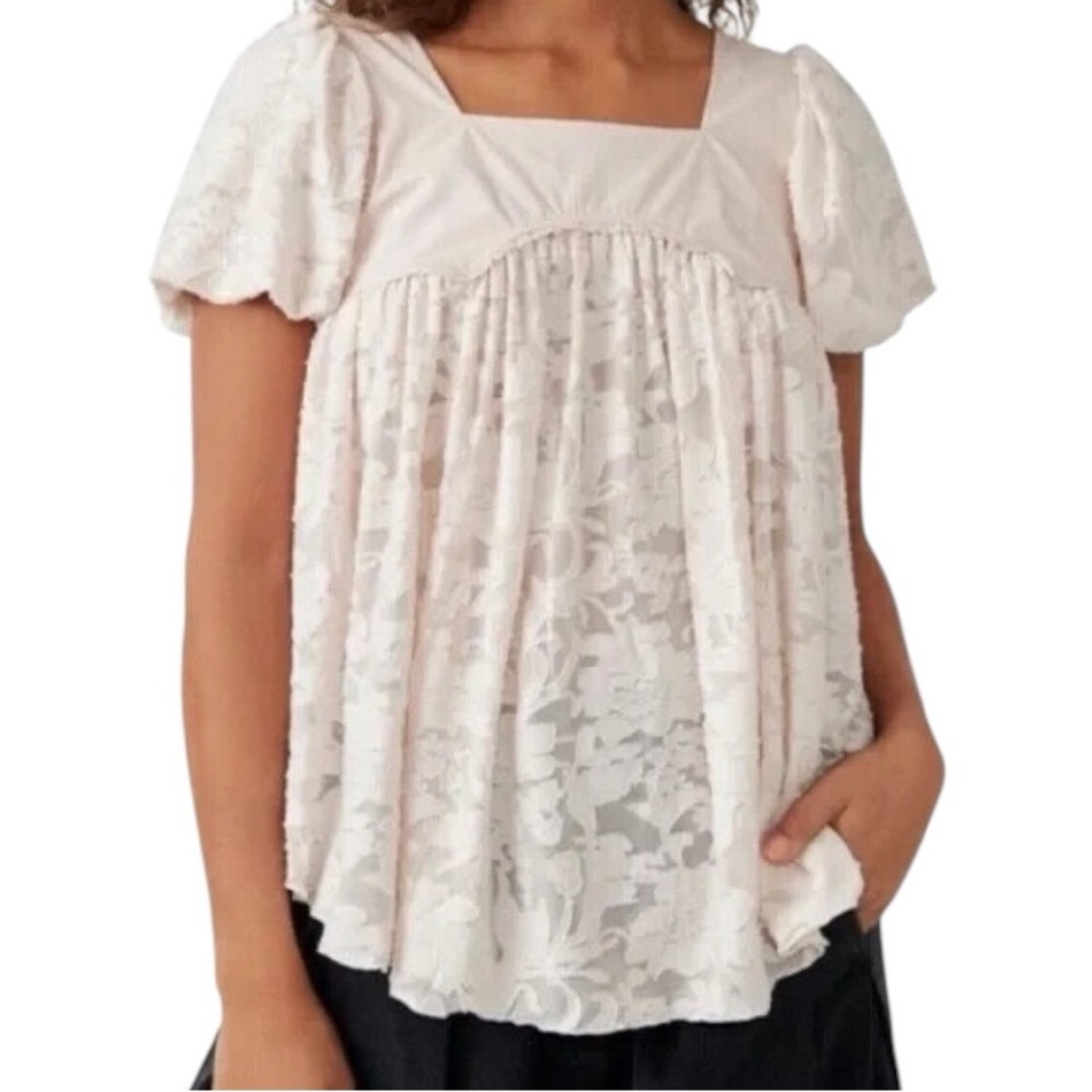 Free People Short Puff Sleeve Top Sunrise to Sunset XS NWT